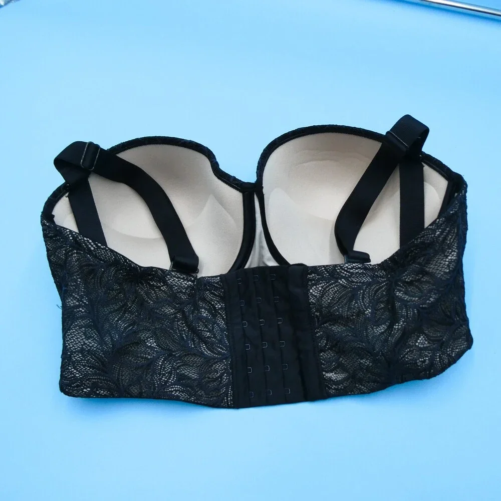 Leonisa Size 38E‎ Black Lace 360 Removable Straps Longline Lace Lingerie 11911N